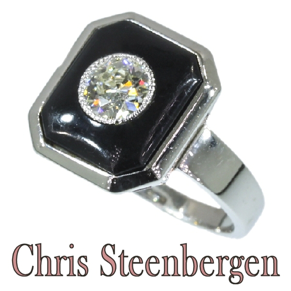 Artist Jewelry by Chris Steenbergen engagement ring gold onyx brilliant Art Deco